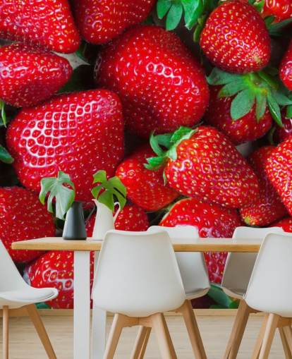carta da parati murale con frutta rossa brillante chiamata Strawberries Fresh per cucine, caffè e ristoranti carta da parati murale con frutta rossa brillante chiamata Strawberries Fresh per cucine, caffè e ristoranti
