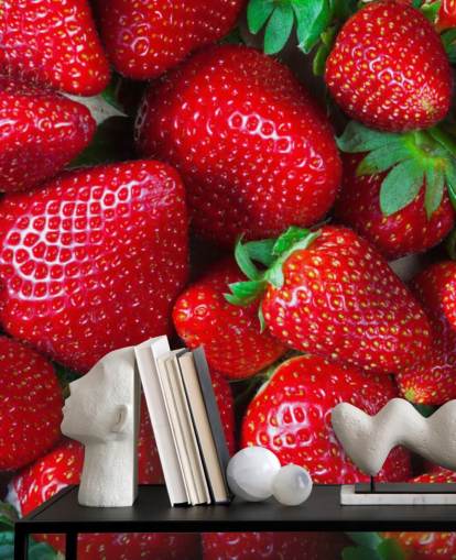 leuchtend rote Fruchttapete namens Strawberries Fresh für Küchen, Cafés und Restaurants leuchtend rote Fruchttapete namens Strawberries Fresh für Küchen, Cafés und Restaurants