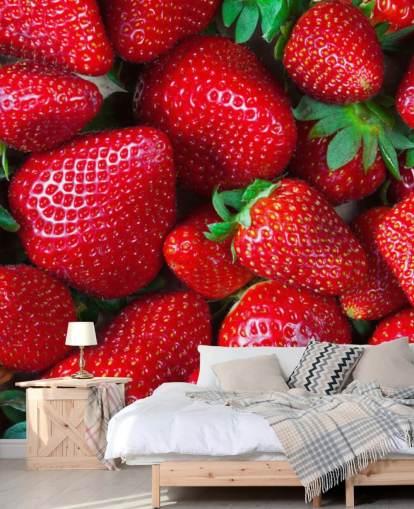 papier peint mural de fruits rouge vif appelé Strawberries Fresh pour les cuisines, les cafés et les restaurants papier peint mural de fruits rouge vif appelé Strawberries Fresh pour les cuisines, les cafés et les restaurants