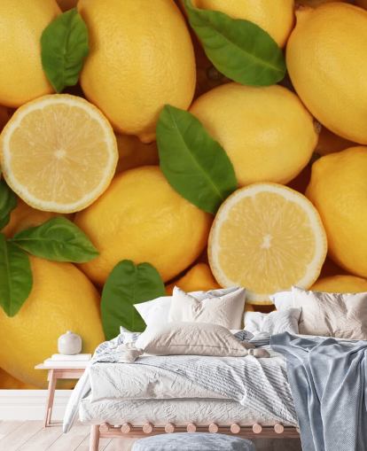 yellow lemon wallpaper mural called Zesty Lemons for kitchens