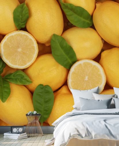 yellow lemon wallpaper mural called Zesty Lemons for kitchens