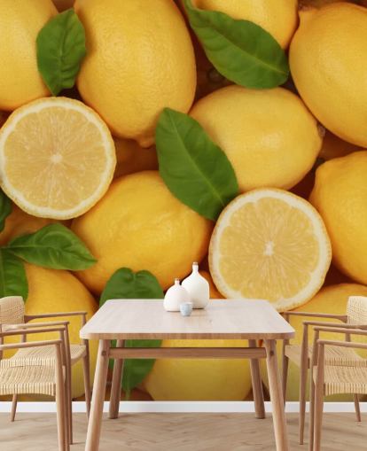 keltainen sitruuna taustakuvamaalaus nimeltään Zesty Lemons keittiöihin