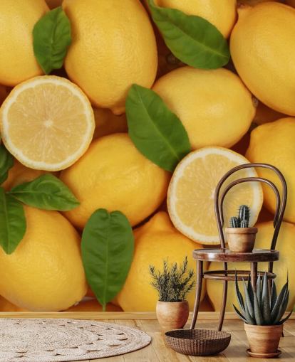 gele citroen muurschildering genaamd Zesty Lemons voor keukens gele citroen muurschildering genaamd Zesty Lemons voor keukens