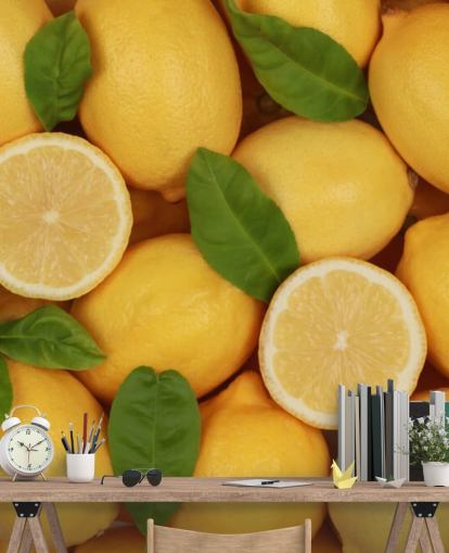 gul citron tapet väggmålning som heter Zesty Lemons för kök