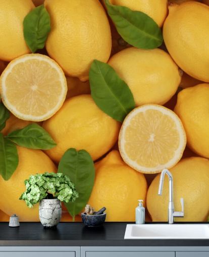 gul sitron tapet veggmaleri kalt Zesty Lemons for kjøkken gul sitron tapet veggmaleri kalt Zesty Lemons for kjøkken