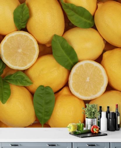 gele citroen muurschildering genaamd Zesty Lemons voor keukens