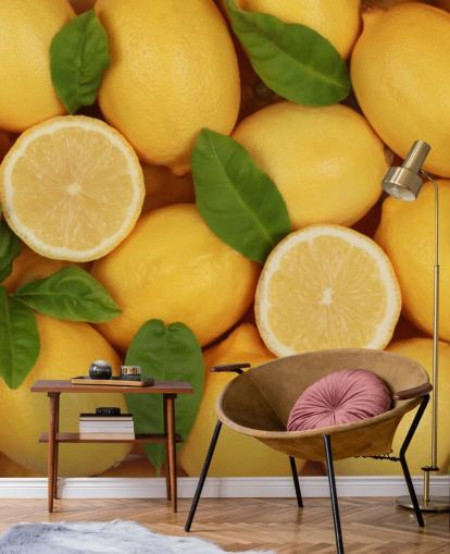 mural de papel de parede de limão amarelo chamado Zesty Lemons para cozinhas