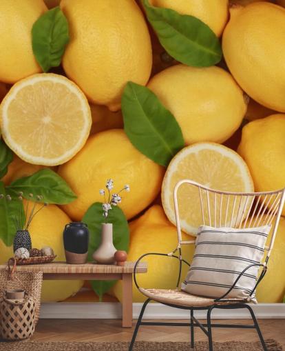yellow lemon wallpaper mural called Zesty Lemons for kitchens