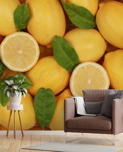 mural de papel de parede de limão amarelo chamado Zesty Lemons para cozinhas mural de papel de parede de limão amarelo chamado Zesty Lemons para cozinhas