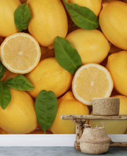 yellow lemon wallpaper mural called Zesty Lemons for kitchens yellow lemon wallpaper mural called Zesty Lemons for kitchens