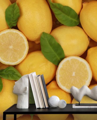 yellow lemon wallpaper mural called Zesty Lemons for kitchens