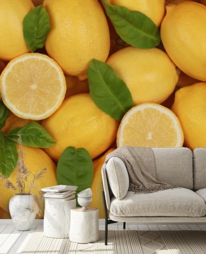 gul citron tapet vægmaleri kaldet Zesty Lemons til køkkener