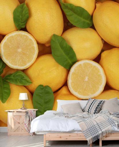 papier peint mural jaune citron appelé Zesty Lemons pour cuisines