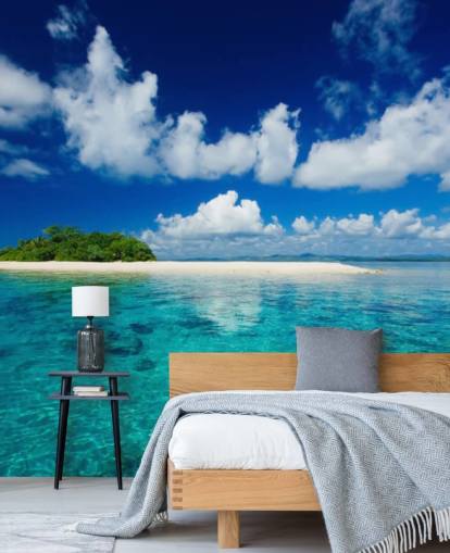 Blue Waters and Small Tropical Island Wallpaper
