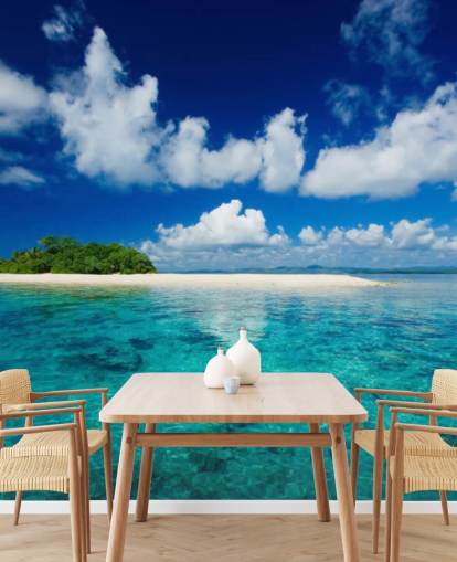 Blue Waters and Small Tropical Island Wallpaper
