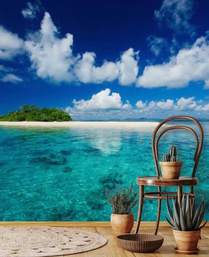 Blue Waters and Small Tropical Island Wallpaper