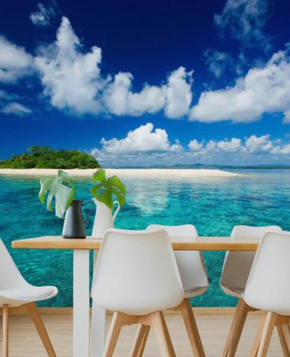 Carta da parati con acque blu e piccole isole tropicali