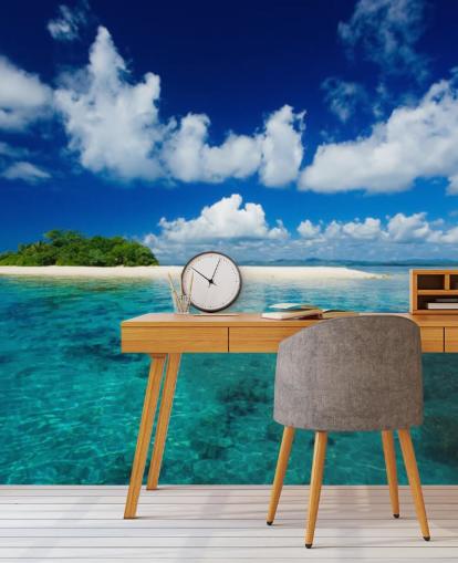 Blue Waters and Small Tropical Island Wallpaper