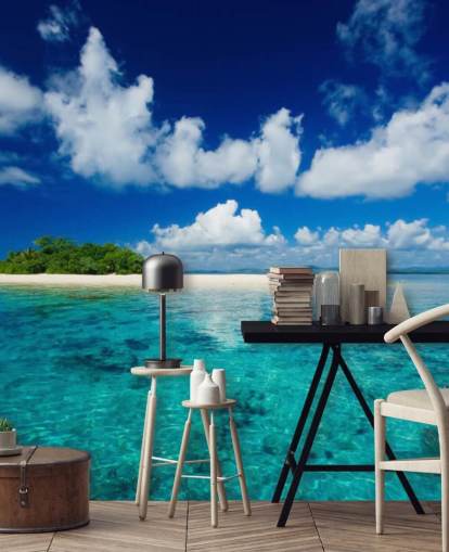 Blue Waters and Small Tropical Island Wallpaper
