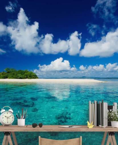 Blue Waters en klein tropisch eiland behang