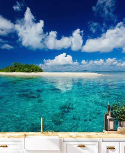 Papier Peint Eaux Bleues et Petites îles tropicales Papier Peint Eaux Bleues et Petites îles tropicales