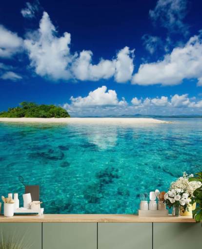 Blue Waters and Small Tropical Island Wallpaper