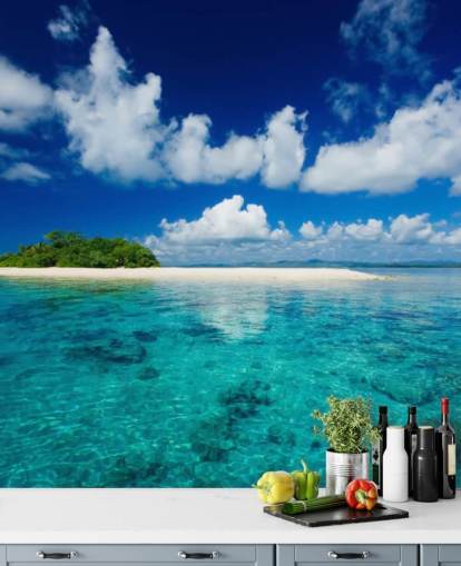 Blue Waters and Small Tropical Island Wallpaper