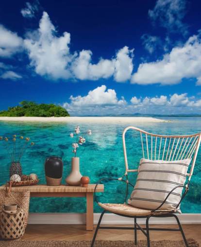 Blue Waters and Small Tropical Island Wallpaper