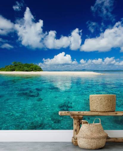Blue Waters and Small Tropical Island Wallpaper
