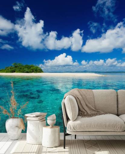 Carta da parati con acque blu e piccole isole tropicali