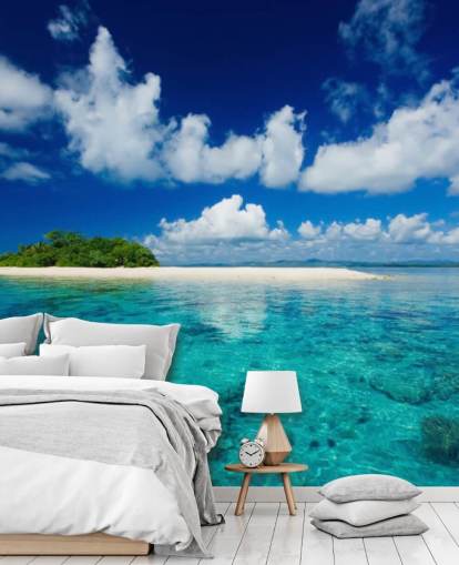 Blue Waters and Small Tropical Island Wallpaper