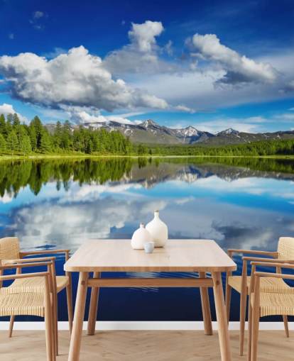 Muurschildering Forest By Lake Muurschildering Forest By Lake