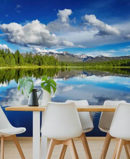 Decorazione murale con foresta sul lago