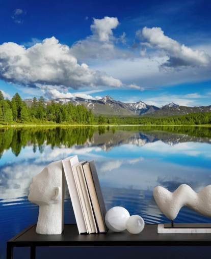 Decorazione murale con foresta sul lago