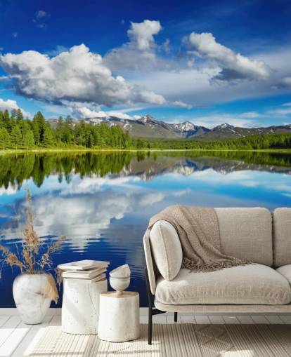 Decorazione murale con foresta sul lago