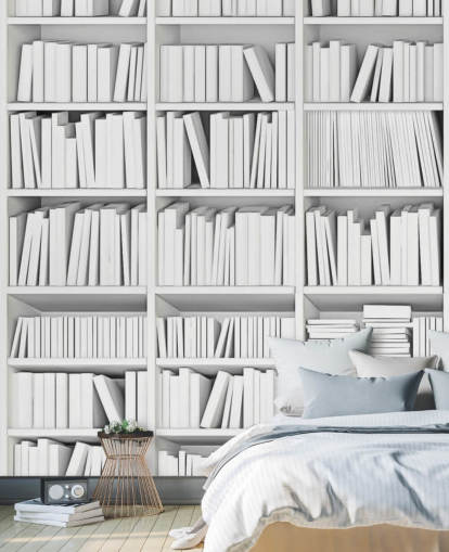 White Books on a White Bookcase Wallpaper