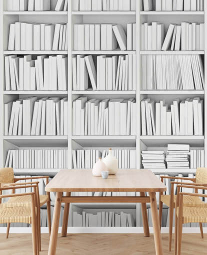 Weiße Bücher auf einer weißen Bücherregal-Tapete