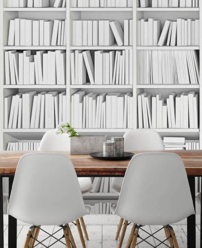 Papier peint Livres blancs sur une bibliothèque blanche Papier peint Livres blancs sur une bibliothèque blanche