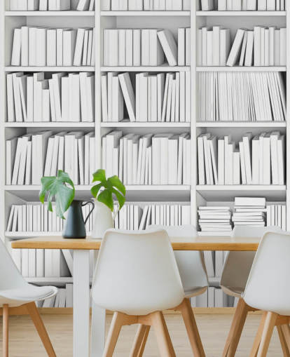 Weiße Bücher auf einer weißen Bücherregal-Tapete