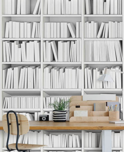 White Books on a White Bookcase Wallpaper