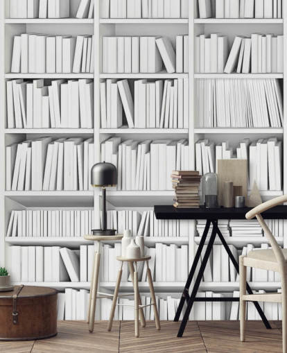 Papier peint Livres blancs sur une bibliothèque blanche