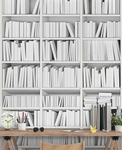 White Books on a White Bookcase Wallpaper