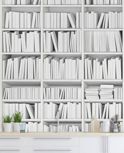 White Books on a White Bookcase Wallpaper