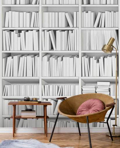 Papier peint Livres blancs sur une bibliothèque blanche
