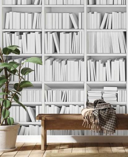 White Books on a White Bookcase Wallpaper