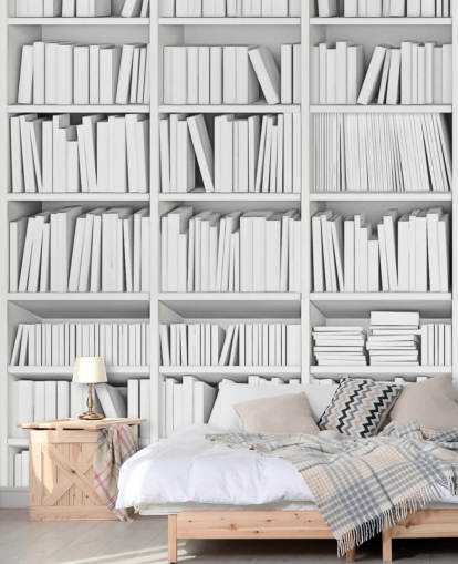 White Books on a White Bookcase Wallpaper