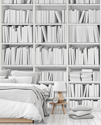 Libros blancos en un fondo de pantalla de librería blanca Libros blancos en un fondo de pantalla de librería blanca