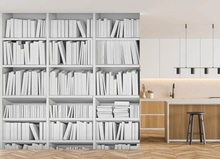 Wallpapered Bookshelves  Driven by Decor