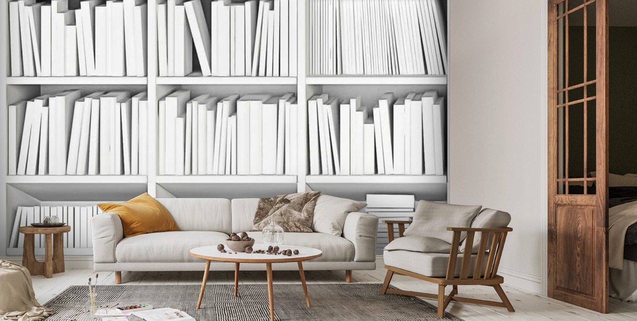 White Bookcase Wallpaper Wallsauce US
