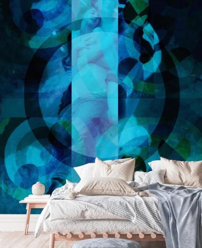 blue abstract art of angels wallpaper